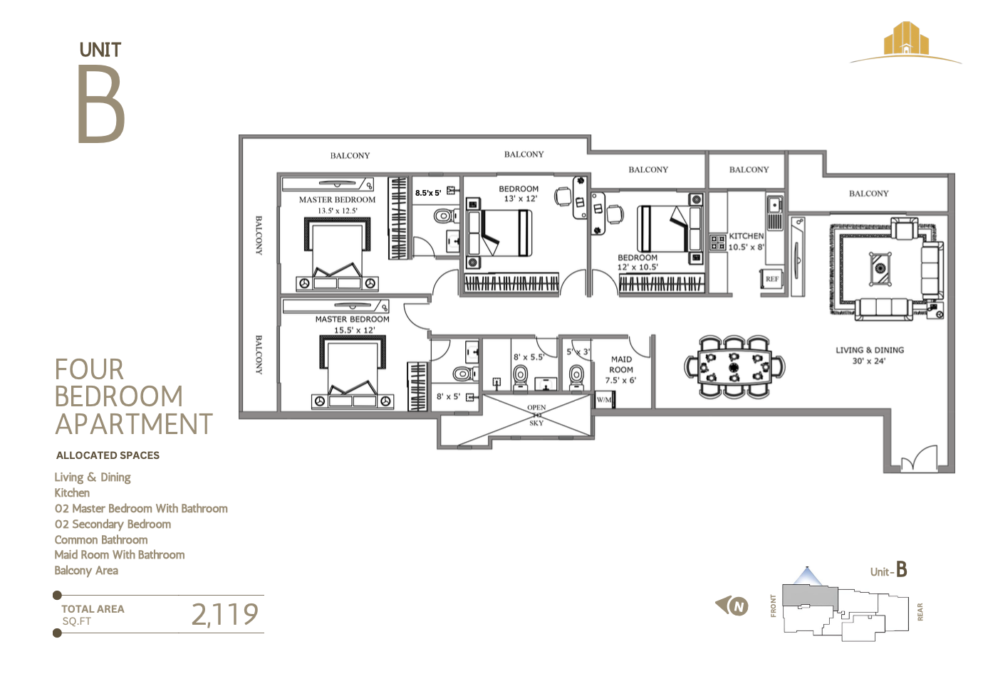 Unit B - 4 Bedroom Floor Plan