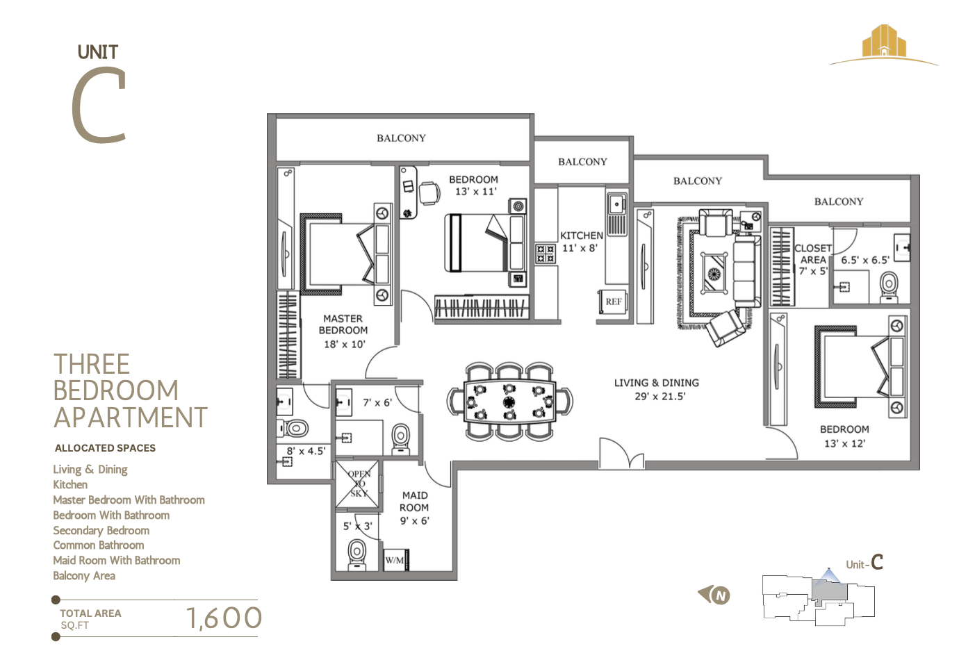 Unit C - 3 Bedroom Floor Plan