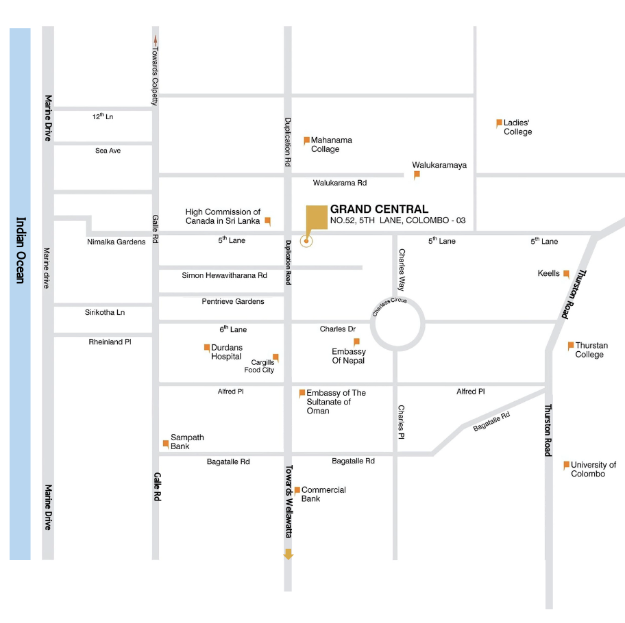 Location Map - No. 52, 5th Lane, Colombo 03 (First block from Duplication Road)