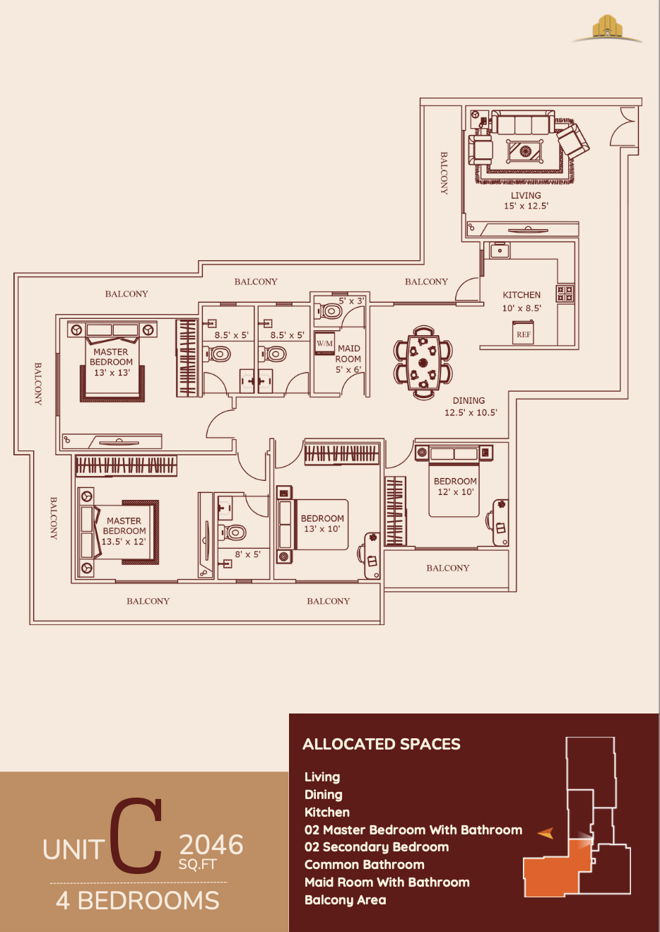 Unit 2046 - 4 Bedroom Floor Plan