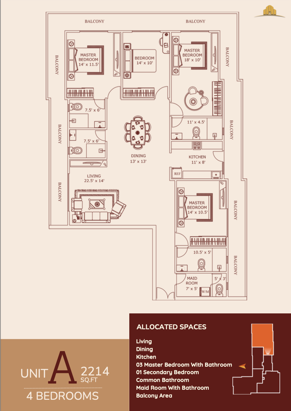 Unit 2214 - 4 Bedroom Floor Plan