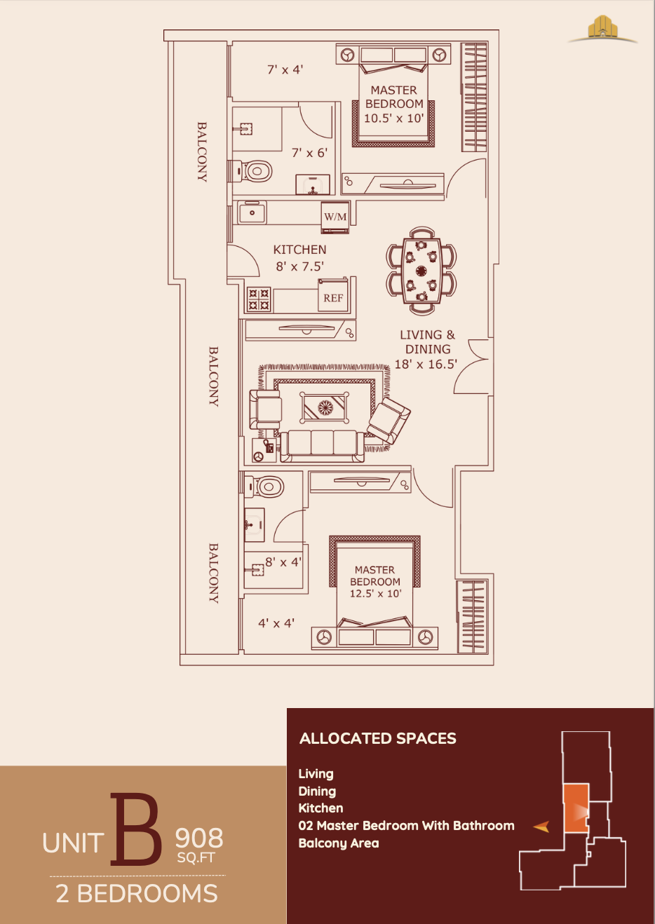 Unit 908 - 2 Bedroom Floor Plan