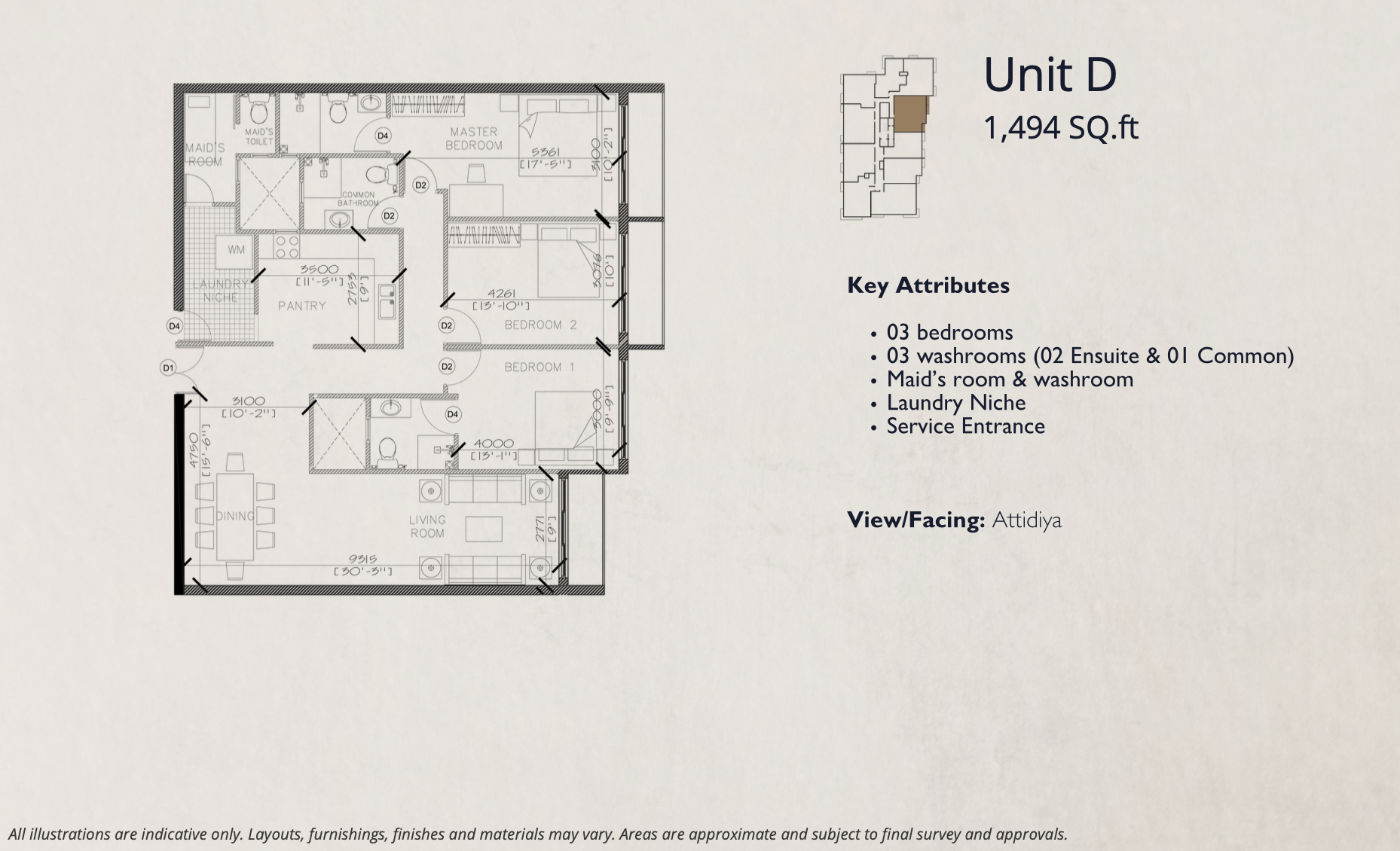 Unit D - 3 Bedroom Floor Plan