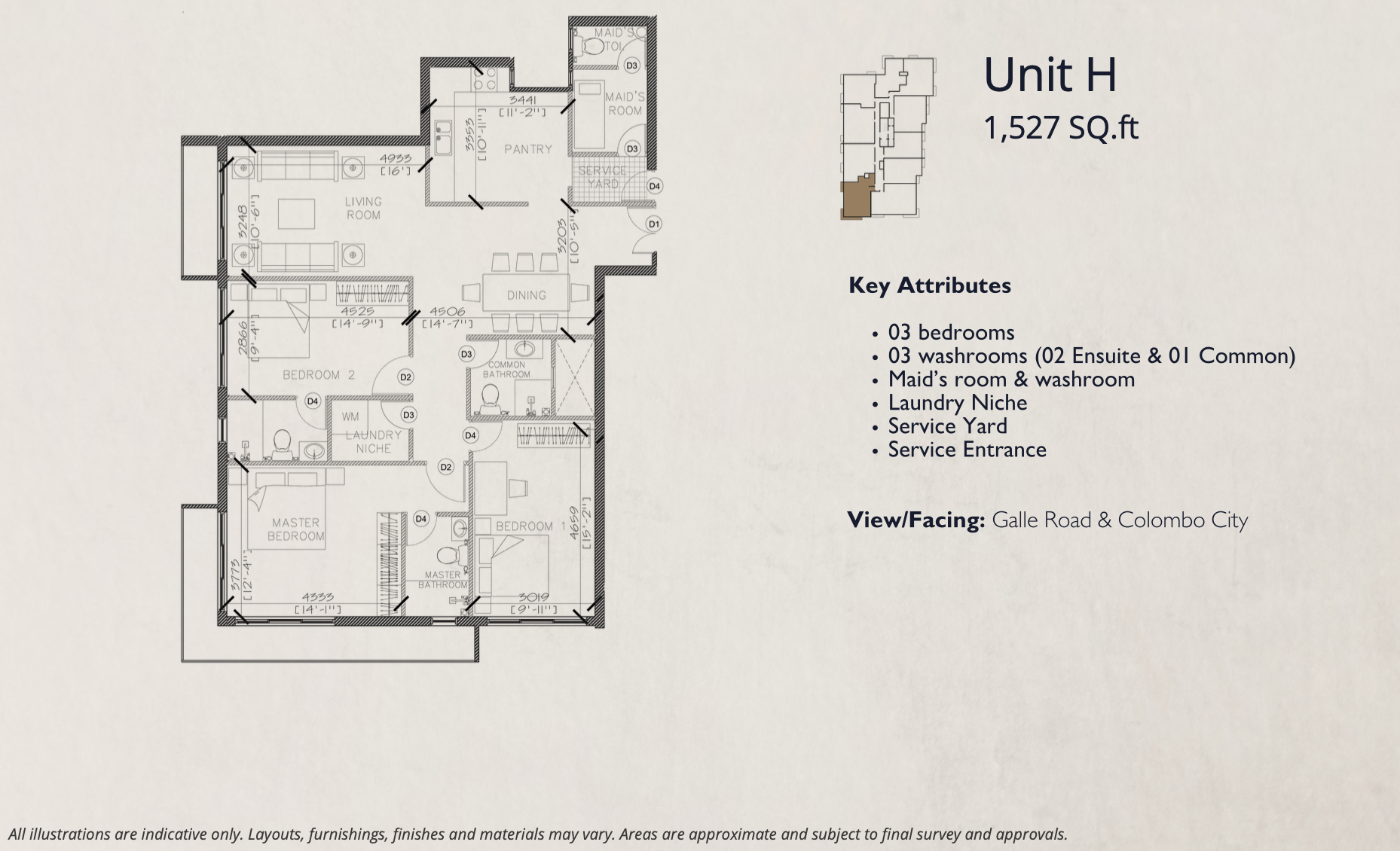 Unit H - 3 Bedroom Floor Plan