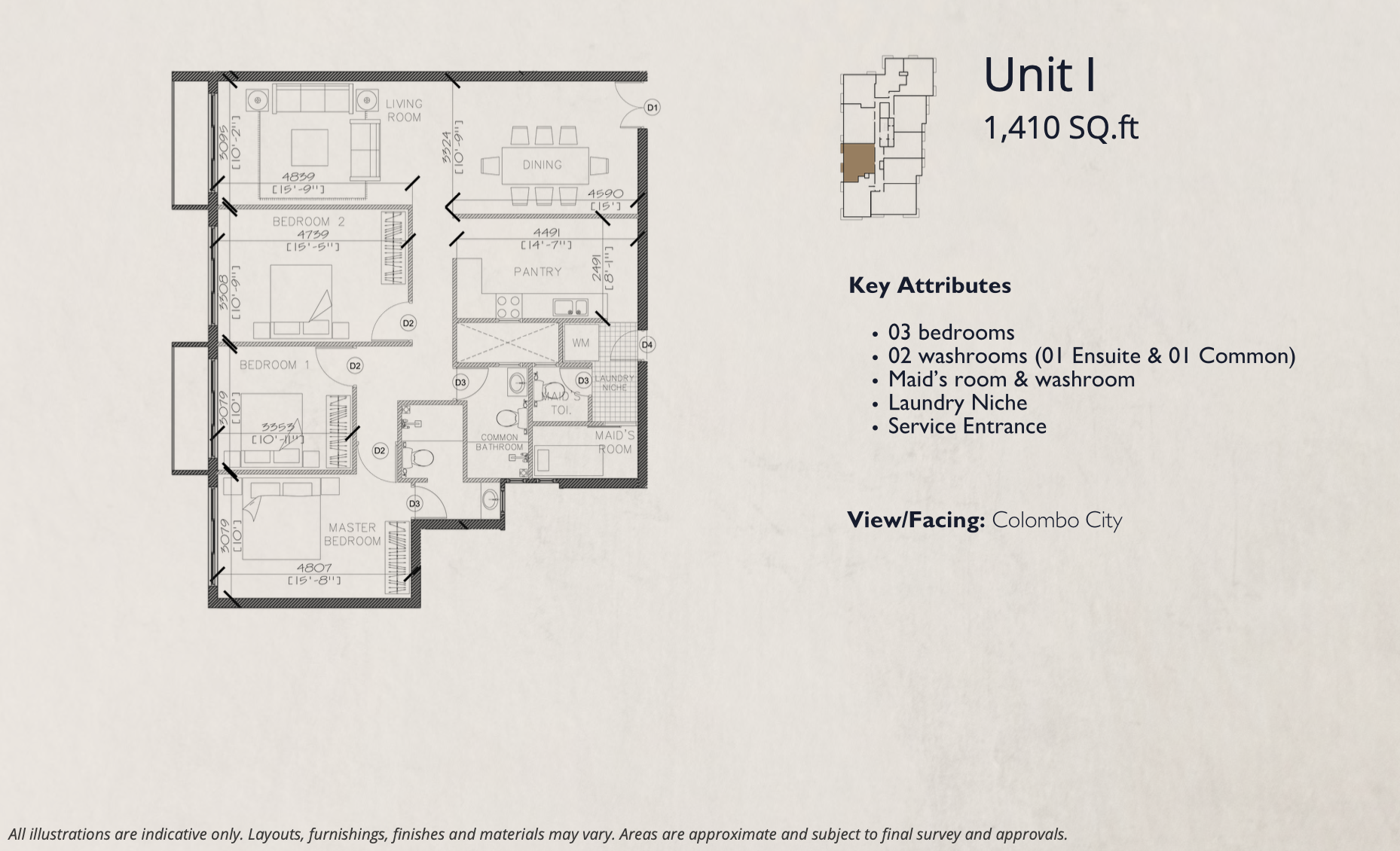 Unit I - 3 Bedroom Floor Plan