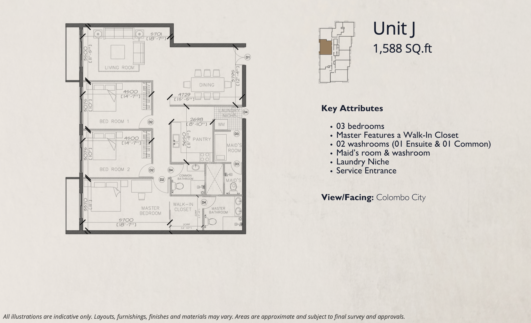 Unit J - 3 Bedroom Floor Plan