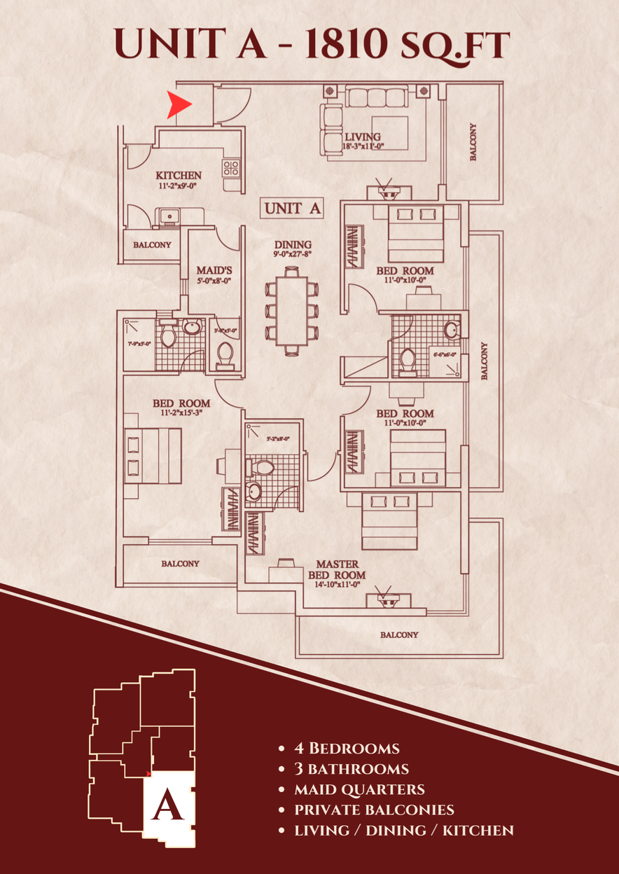 Unit A - 4 Bedroom Floor Plan