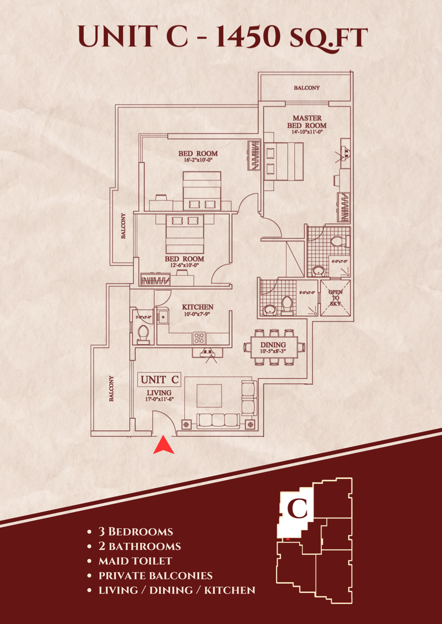 Unit C - 3 Bedroom Floor Plan
