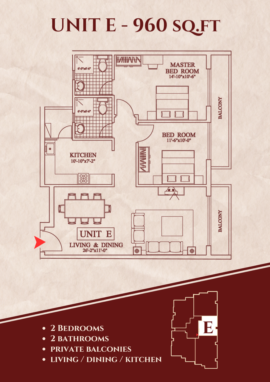 Unit E - 2 Bedroom Floor Plan